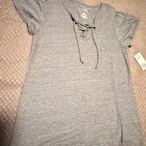 Sonoma Heather Gray Lace-Up Short Sleeve Top